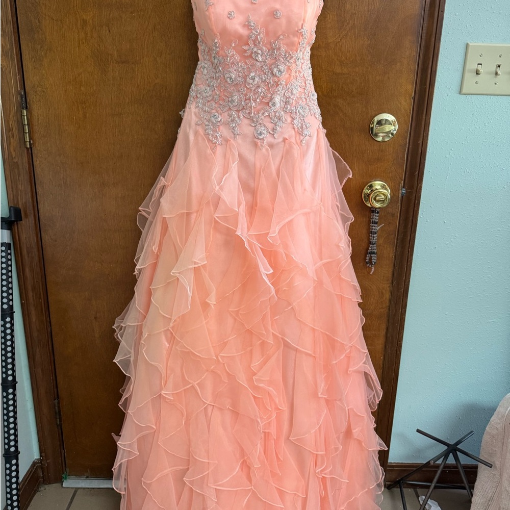 Elegant Peach Ruffled Gown